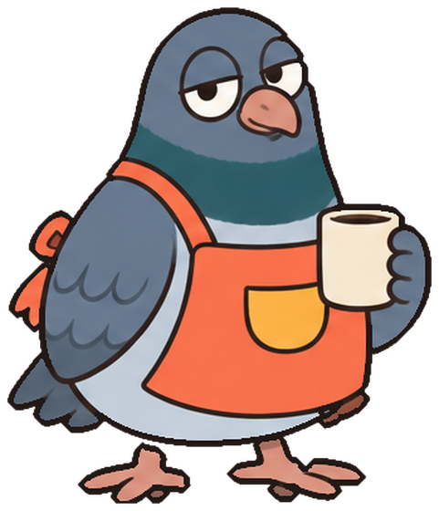 Gus the pigeon with his morning coffee